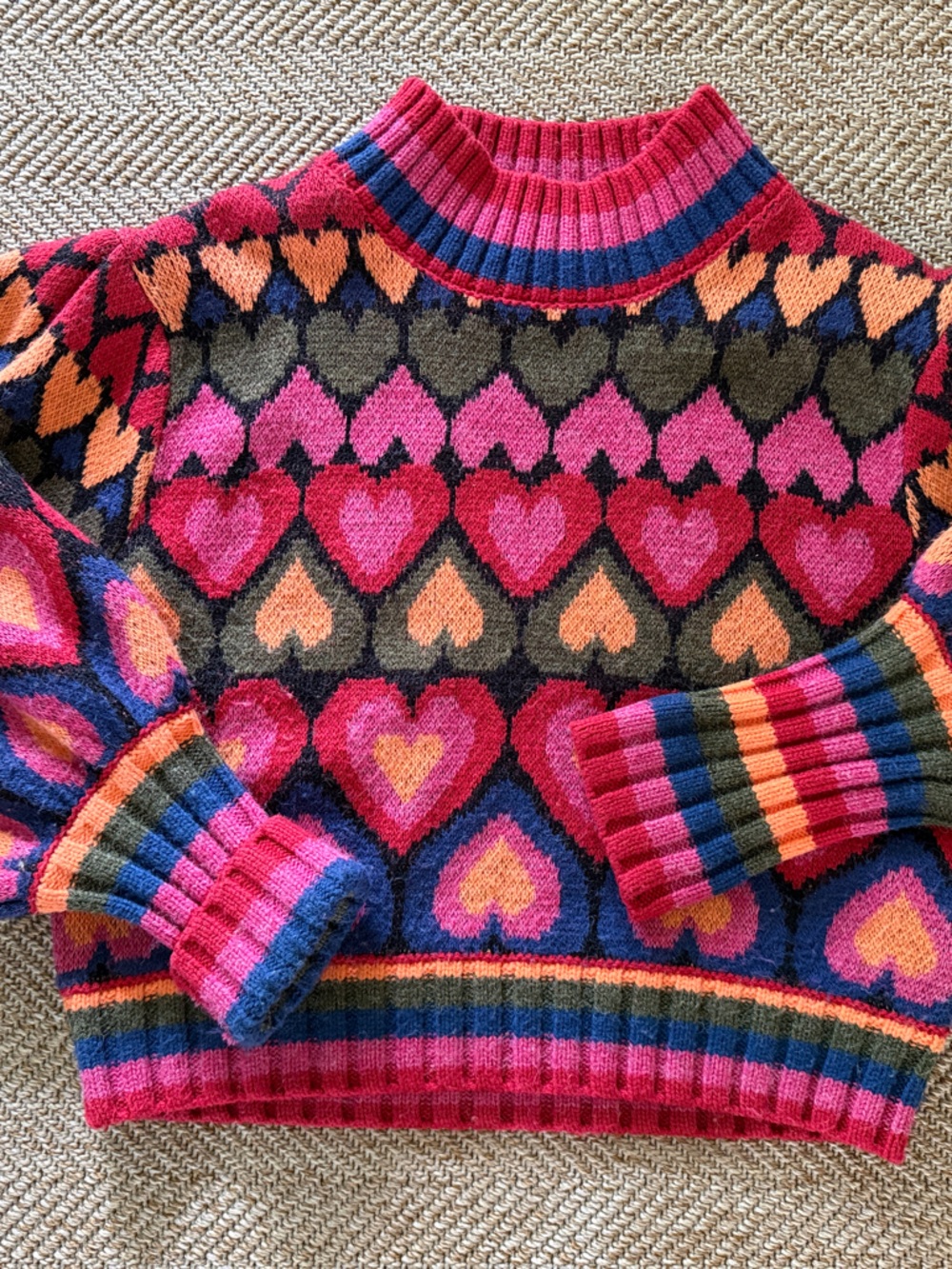 Farm Rio Medium Vibrant Heart-Pattern Crewneck Sweater - Pink Multi